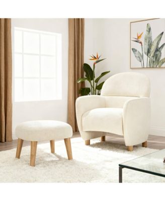 Modern Lazy Chair with Ottoman, Upholstered Reading Chair, Compact Accent Chair with Footrest for Small