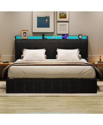 Full Bed Frame with Lift Up Storage, Upholstered with Storage Headboard, Hydraulic Support