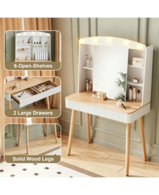 Vanity Desk with Lighted Mirror, Storage & Drawers