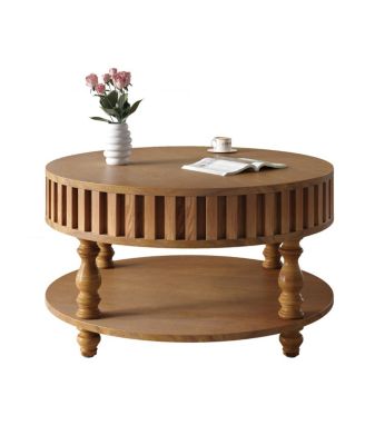 Farmhouse Fluted Coffee Table with Storage, Rustic Center Table