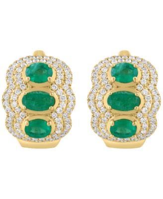 Emerald (1-1/4 ct. t.w.) & Diamond (5/8 ct. t.w.) Earrings in 14k Yellow Gold ( Also Available in Rose Gold and White Gold)