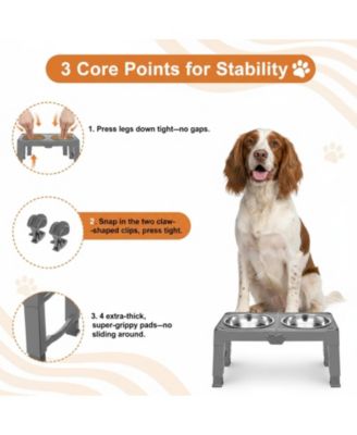 Elevated Dog Bowl Stand 5 Adjustable Heights Foldable Travel Feeder Stainless Steel Bowls Non-slip