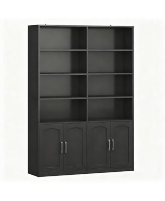 Bookshelf with Doors 6 Tier Double Wide Tall Storage Cabinet Open Display Shelves