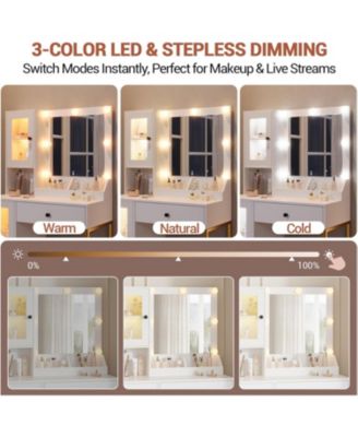 Makeup Vanity Desk with 3-Color LED Lighted Mirror