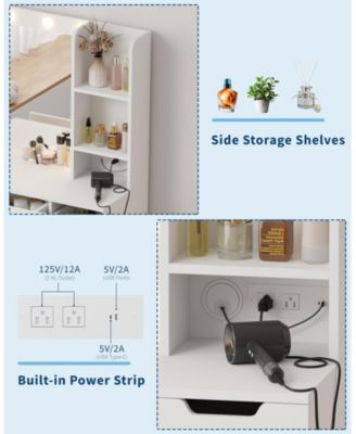 Modern Makeup Vanity Desk with Mirror, 4 Drawers, 3-Tier Storage and Power Outlet