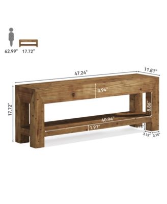 47.24" Solid Wood Entryway Bench, 2-Tier Narrow Rustic Wooden Shoe Bench