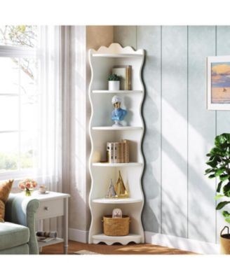 White Corner Shelf, 70.8-Inch Tall Modern Free Standing Corner Bookshelf, 5-Tier Display Corner Bookcase