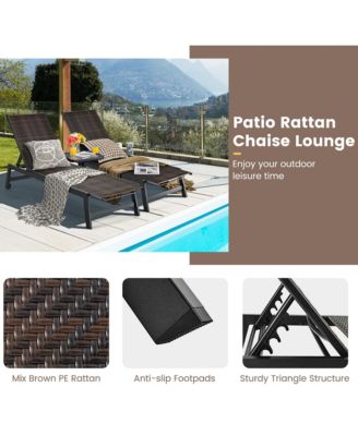 2PCS Patio PE Rattan Chaise Lounge Outdoor Recliner w/ 5-Level Backrest Backyard Poolside