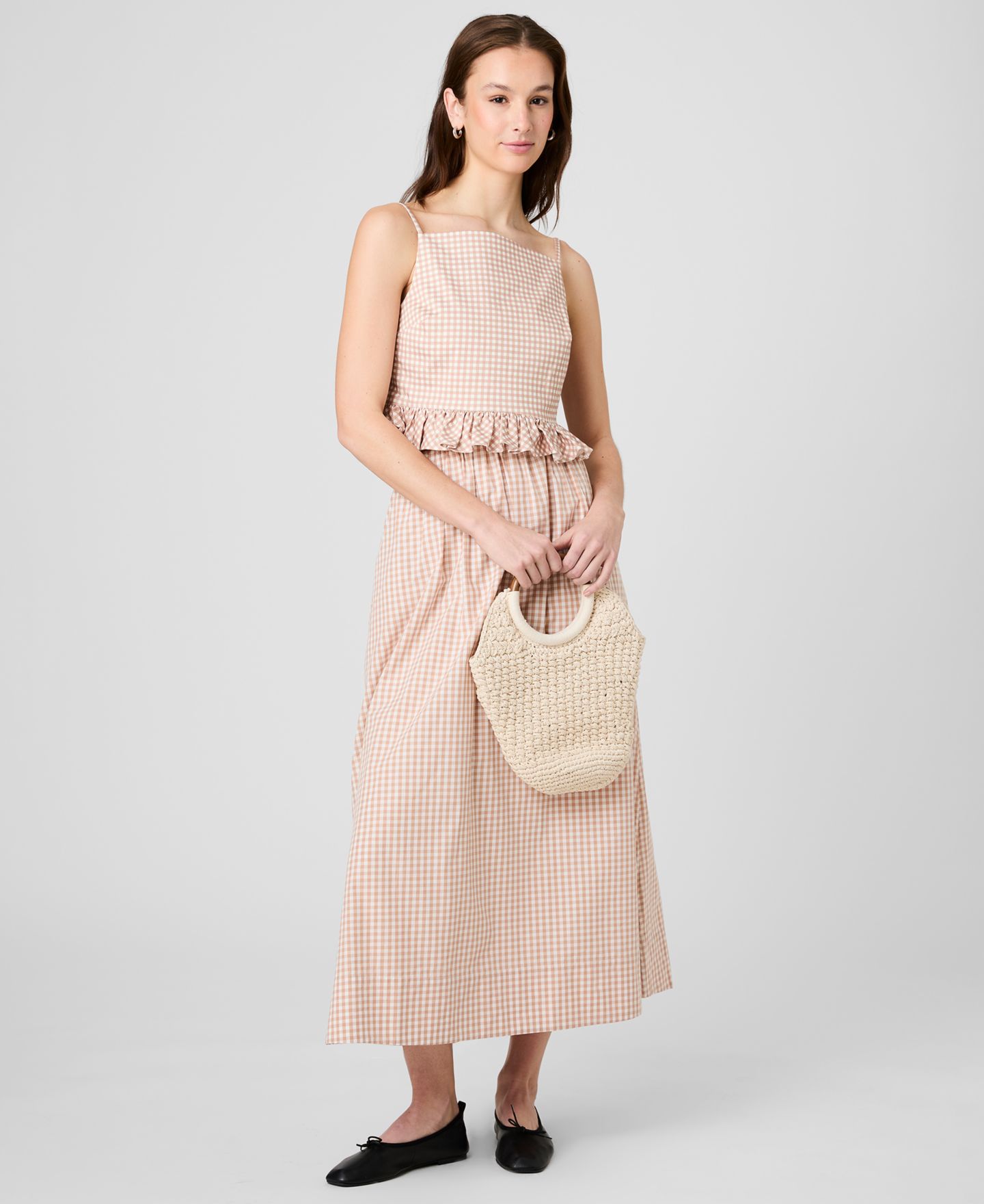 Женский топ French Connection Lilah Stretch Gingham, цвет: В мелкую клетку миндальный телесный — фото 2