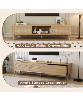 Boho Cabinet with TV Stand Modern Farmhouse Media Console with Solid Wood Legs