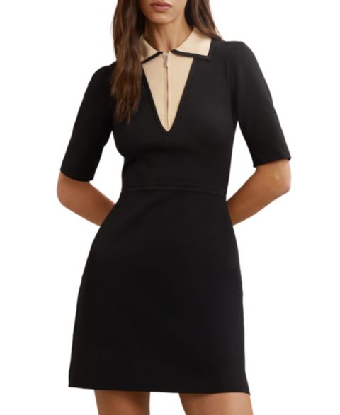 Женское платье REISS Sophie Contrast-Collar Knitted Mini, цвет: Чёрный / Молочный