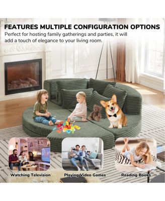 78.5-Inch Corduroy Semi-Circular 2-in-1 Sofa Bed with Neck Pillow & 5 Throw Pillows