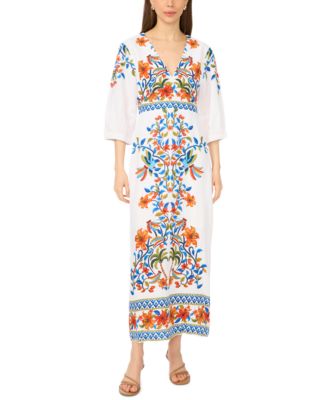 Women's Arc-Sleeve Knot Front V-Neck Midi Dress
