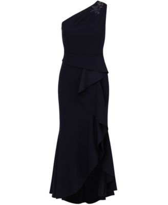 Women's Beaded One-Shoulder Crepe Gown