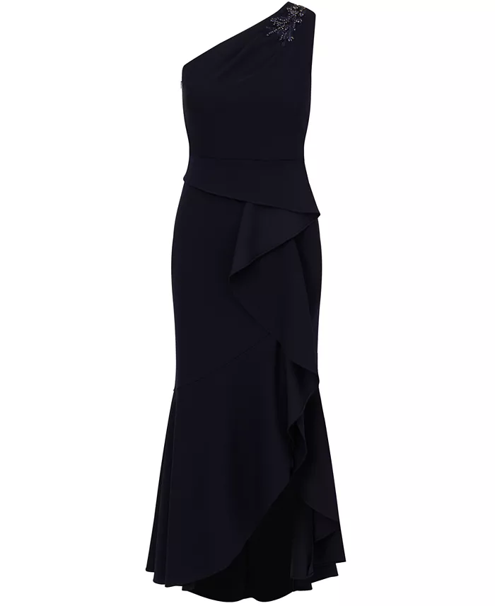 Women's Beaded One-Shoulder Crepe Gown - thumbnail 6