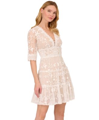 Women's V-Neck Lace Embroidered Dress
