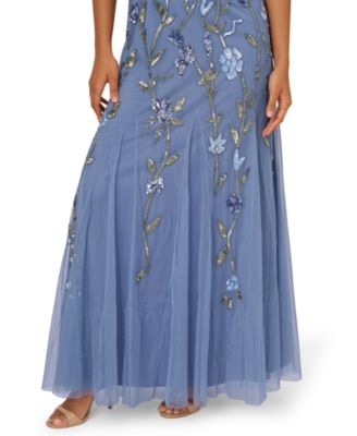 Women's Square-Neck Beaded Mesh Gown