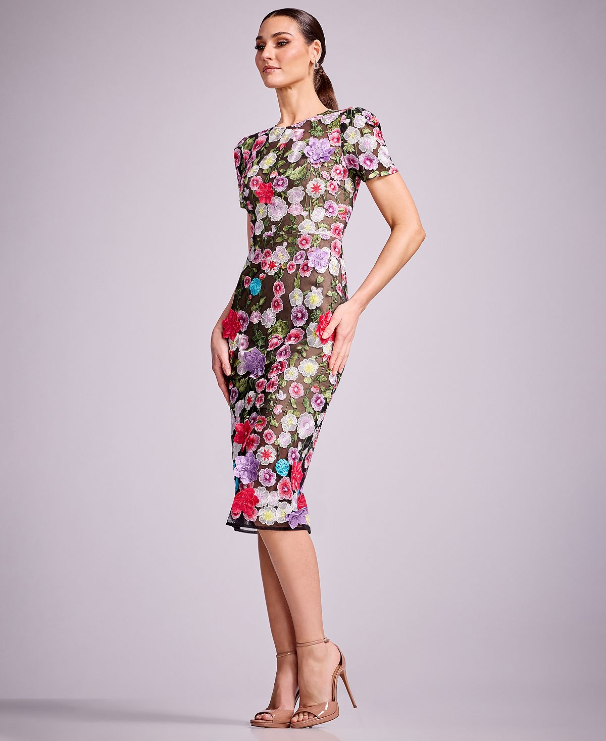 Dress the Population Women's Puff Short-Sleeve Bodycon Midi Dress view 3 — MAYCSS fashion products