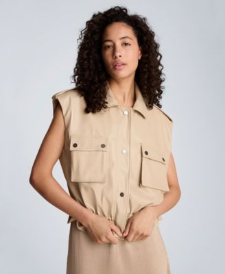 Women's Collared Sleeveless Drawcord Snap-Front Jacket
