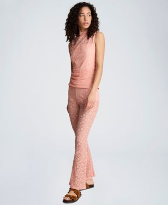 Women's Stretch Lace-Front Mock Neck Tank Top