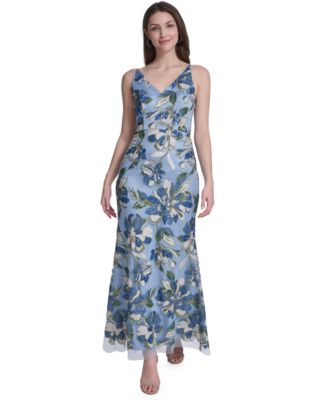 Women's V-Neck Floral Sequin Gown