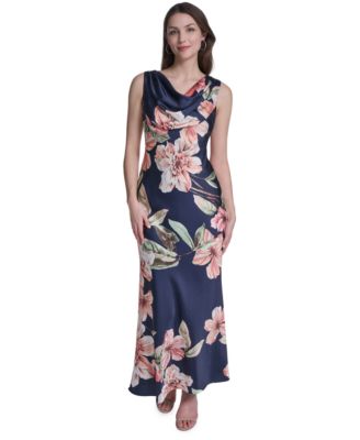 Women's Sleeveless Drape Neck Printed Gown