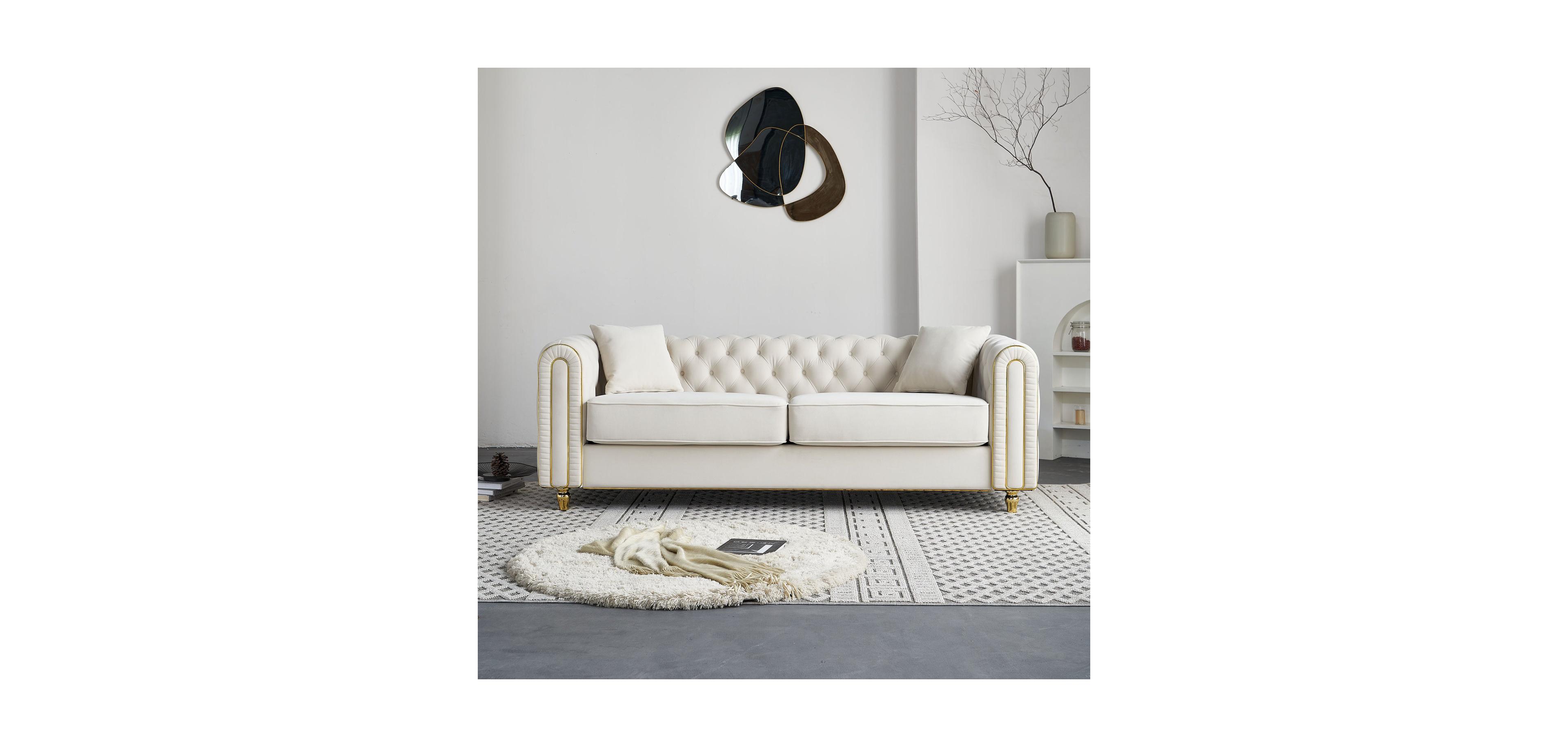 Streamdale Furniture 86'' Beige Tufted Sofa with Toss Pillows