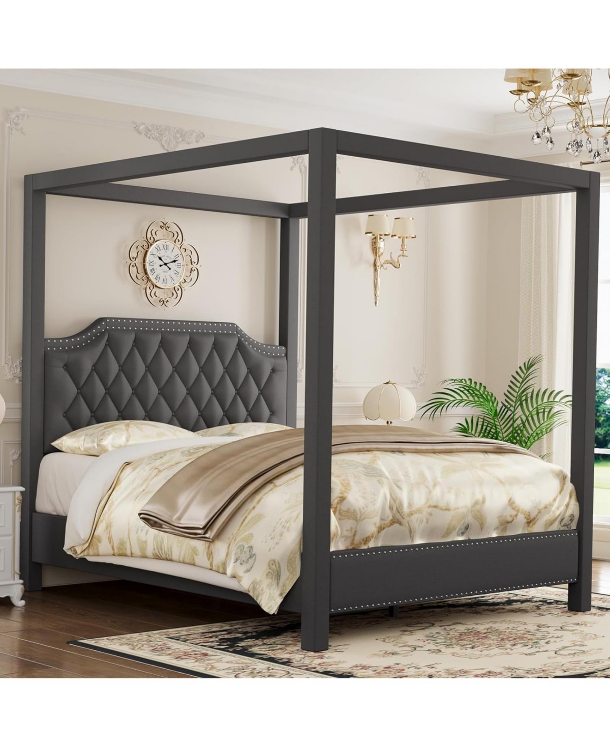 gaomon Bed Frame with Headboard Button Tufted Nailhead Trim Design, No Box Spring