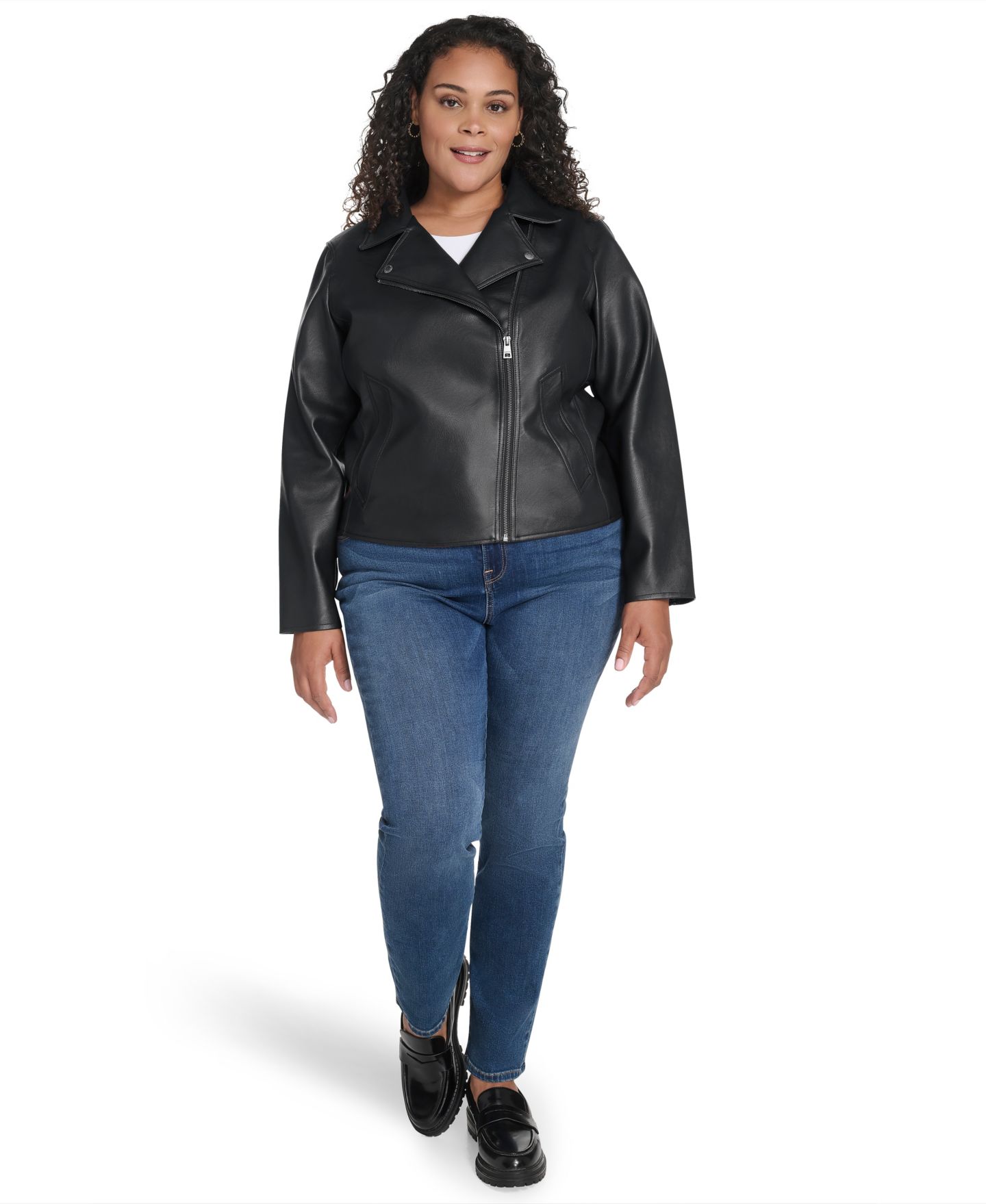 Женская куртка Levi's Plus Size Faux-Leather Long Sleeve Moto, цвет: Чёрный — фото 3