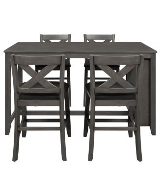 Rustic Farmhouse Counter Height Dining Table Set with 4 Chairs