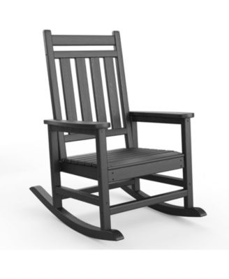 HDPE Outdoor Rocking Chair, High Back Patio Rocking Chairs with Wide Armrests, All Weather Porch Rocker for Lawn, Deck