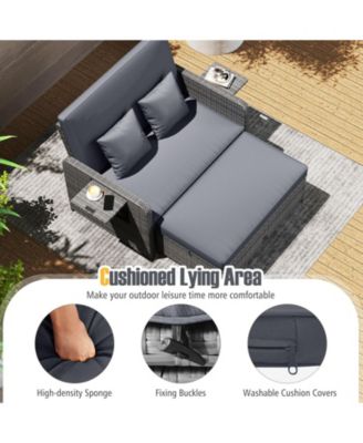 Patio Daybed Set Rattan Loveseat Sofa Set w/ Adjustable Backrest Cushions