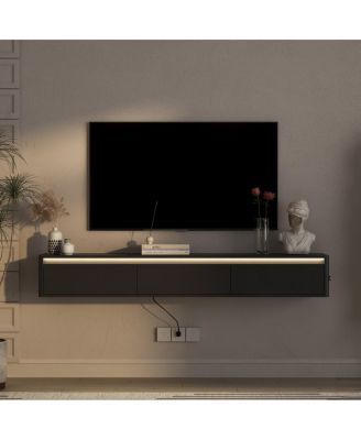 Floating TV Stand with LED Lights & Power Outlet