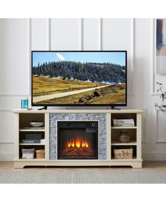 Mantel Electric Fireplace Stone TV Media Stand
