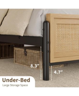 Bed Frame with Rattan Headboard & Footboard, Boho Wooden Platform Bed, No Box Spring Needed, Noise-Free, Easy Assembly