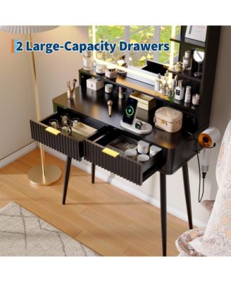 Mid-Century Modern Makeup Vanity Desk with Lighted Mirror.