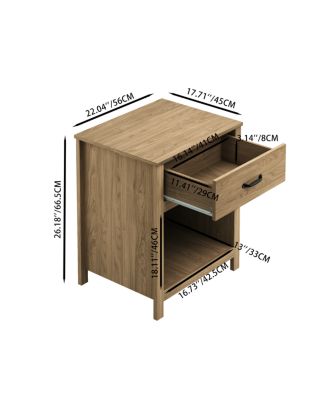 Wood Nightstand with Drawer and Open Shelf