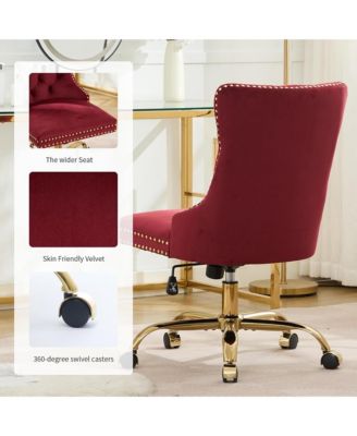 Velvet Upholstered Office Chair, Tufted Button Desk Chair, Adjustable Swivel Computer Chair with Metal Base, Nailhead for Home Office