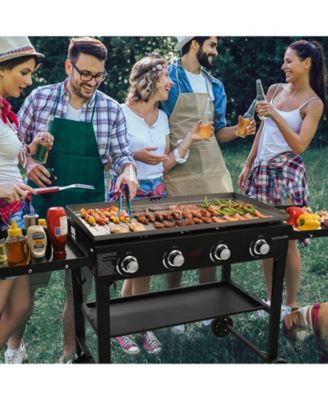  Commercial Propane Gas Griddle on Cart with Side Shelves, 4 Burners