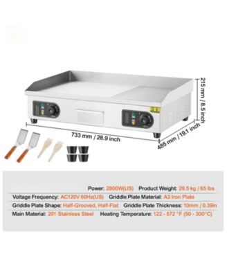 Commercial Electric Countertop Half Flat Top Griddle, Adjustable Temperature