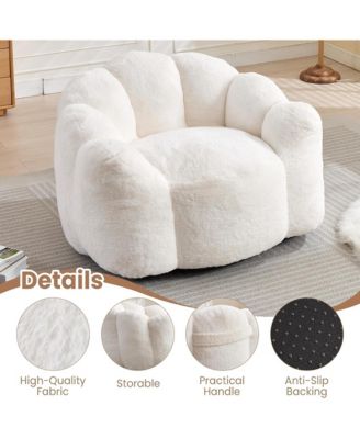 Large Bean Bag Chair, Faux Fur Reading Sofa Chair with Petal Backrest and Pull Ring, Oversize Reading Chair for Bedroom