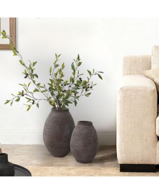 Antique Brown Cement Vase,Tall Rustic Home Accent for Tabletops and Open Shelving