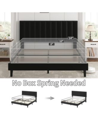  Velvet Upholstered Platform Bed Frame with Vertical Channel Tufted Headboard, Adjustable Height, Noise Free