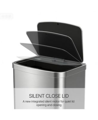 16 Gallon Stainless Steel Touchless Sensor Trash Can with Silent Close Lid – Hands-Free Kitchen Garbage Bin