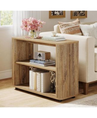 Narrow Side Table Set of 2, 3-Tier End Table for Living Room, Small Fluted Nightstand, Farmhouse Bedside Table