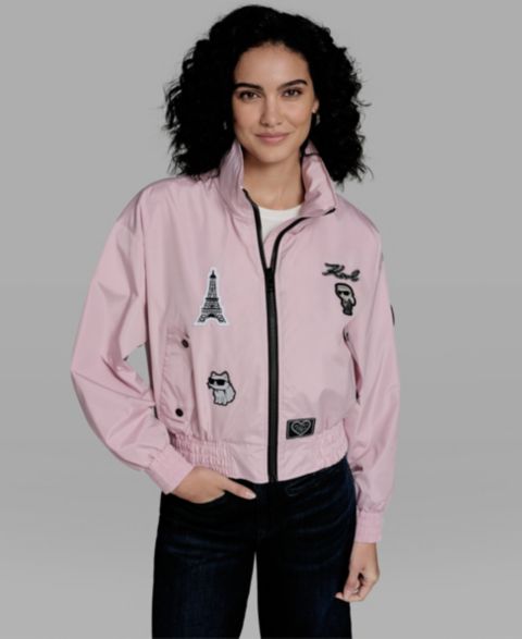 Женские куртки KARL LAGERFELD PARIS Cropped Stand Collar Bomber Jacket