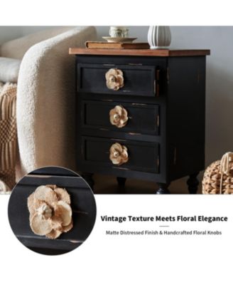 Streamdale Vintage Farmhouse End Table - Rustic Nightstand, 3 Drawers