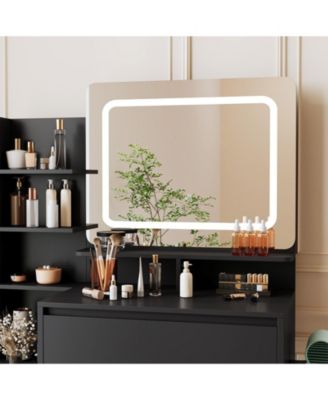 Makeup Vanity Set with Adjustable Lighted Mirror, 4 Drawers, Bench and Charging Station