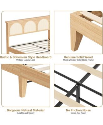 Bed Frame With Headboard Farmhouse Platform Bed LED Wooden Slats No Box Spring Durable