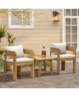 Set of 2 Outdoor Patio Chairs, Acacia Wood Accent Chairs with Cushions and Arms, Outdoor Dining Chairs for Porch, Balcony, and Garden